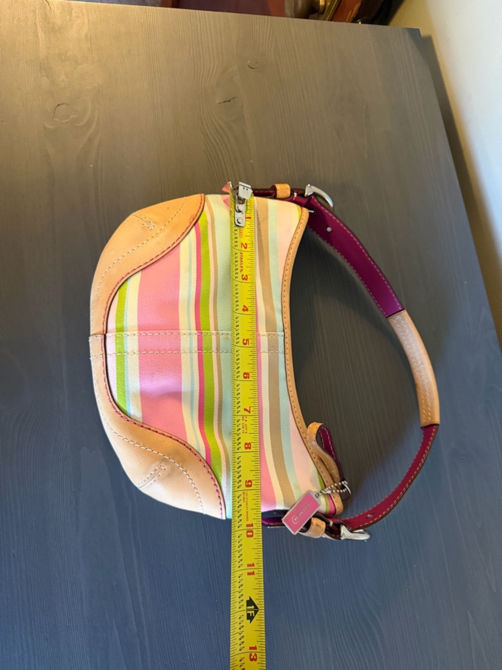 Coach Pink, Light Blue & Tan Striped Shoulder Bag - Picture 10 of 13